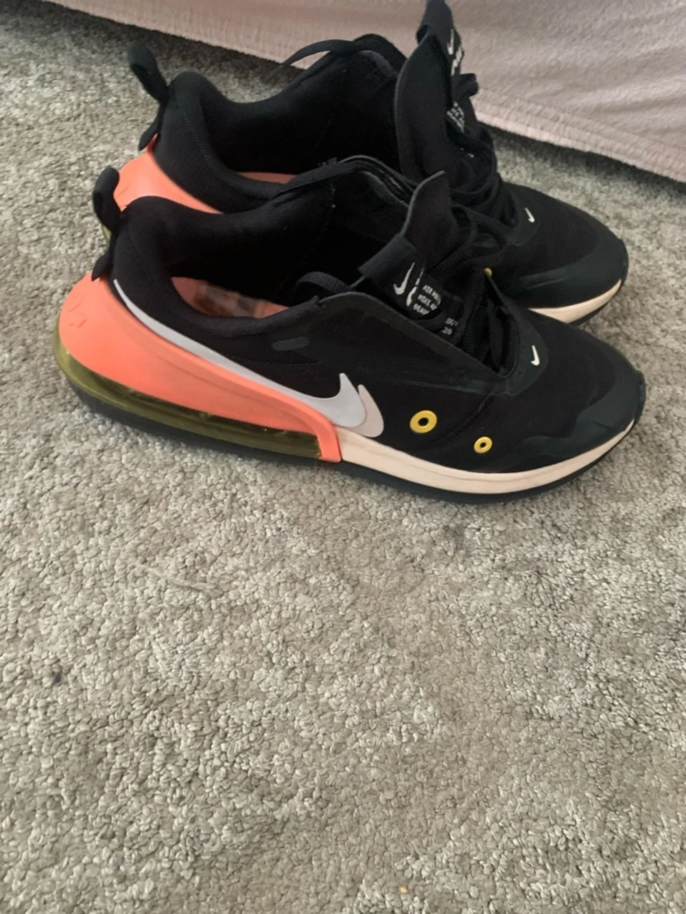 Nike Black Sneakers with Coral Heel and Yellow Eyelets